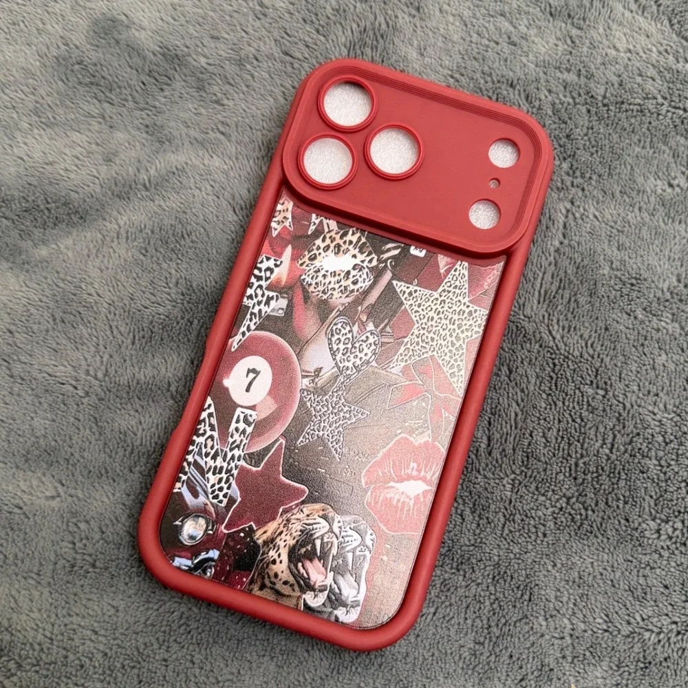 Unbranded Phone Case iPhone 17 Pro Max wine Red Leopard Tiger Collage Grunge